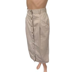 Cotton Button Up Skirt Petite Khaki Persuasion 26 High Waist 38 Hips